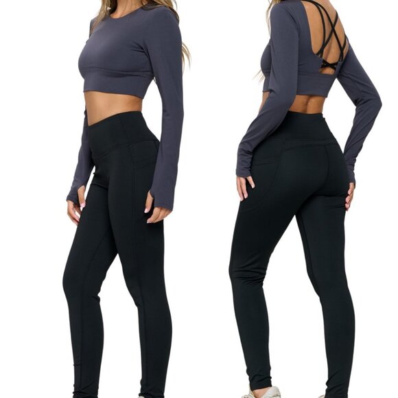 2pc Activewear Set - Purple Top / Black leggings - Picture 1 of 10